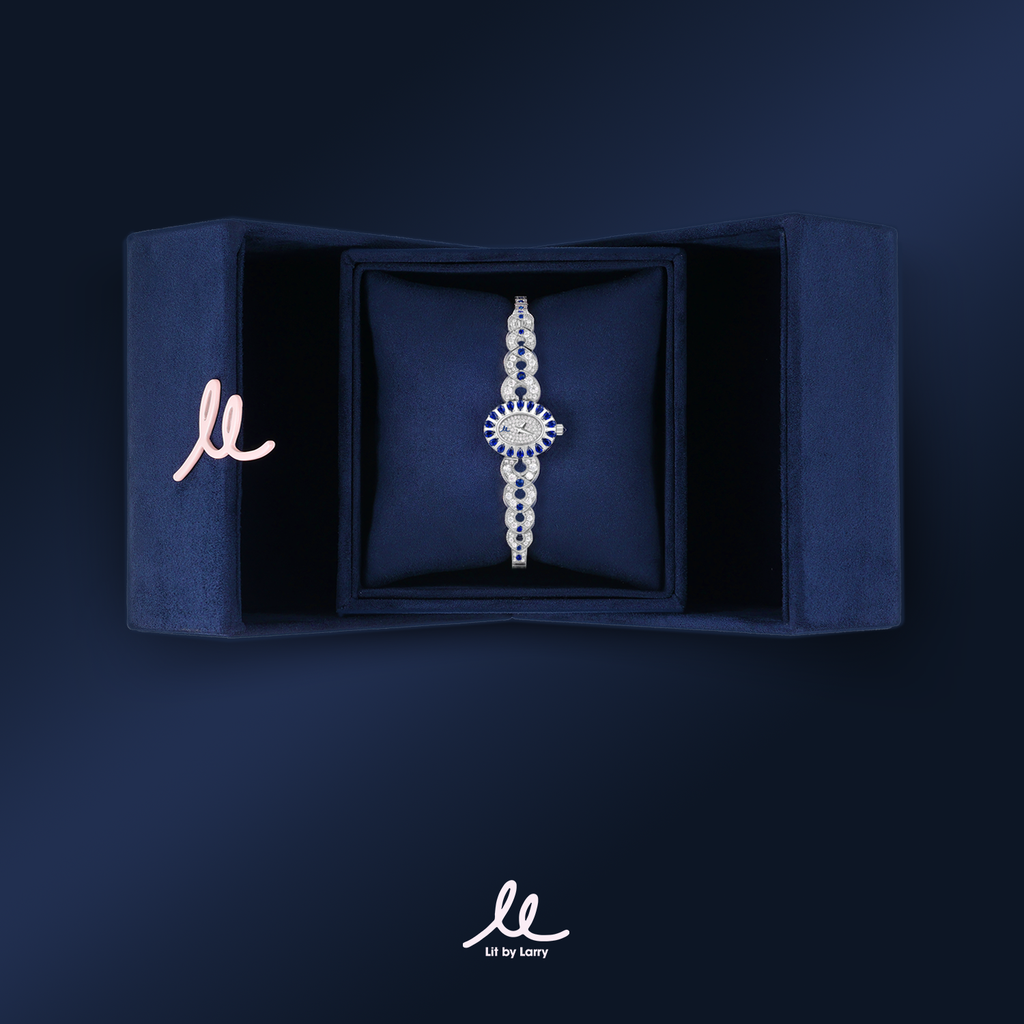 Elegant Royal Blue Sapphire and Silver Watch
