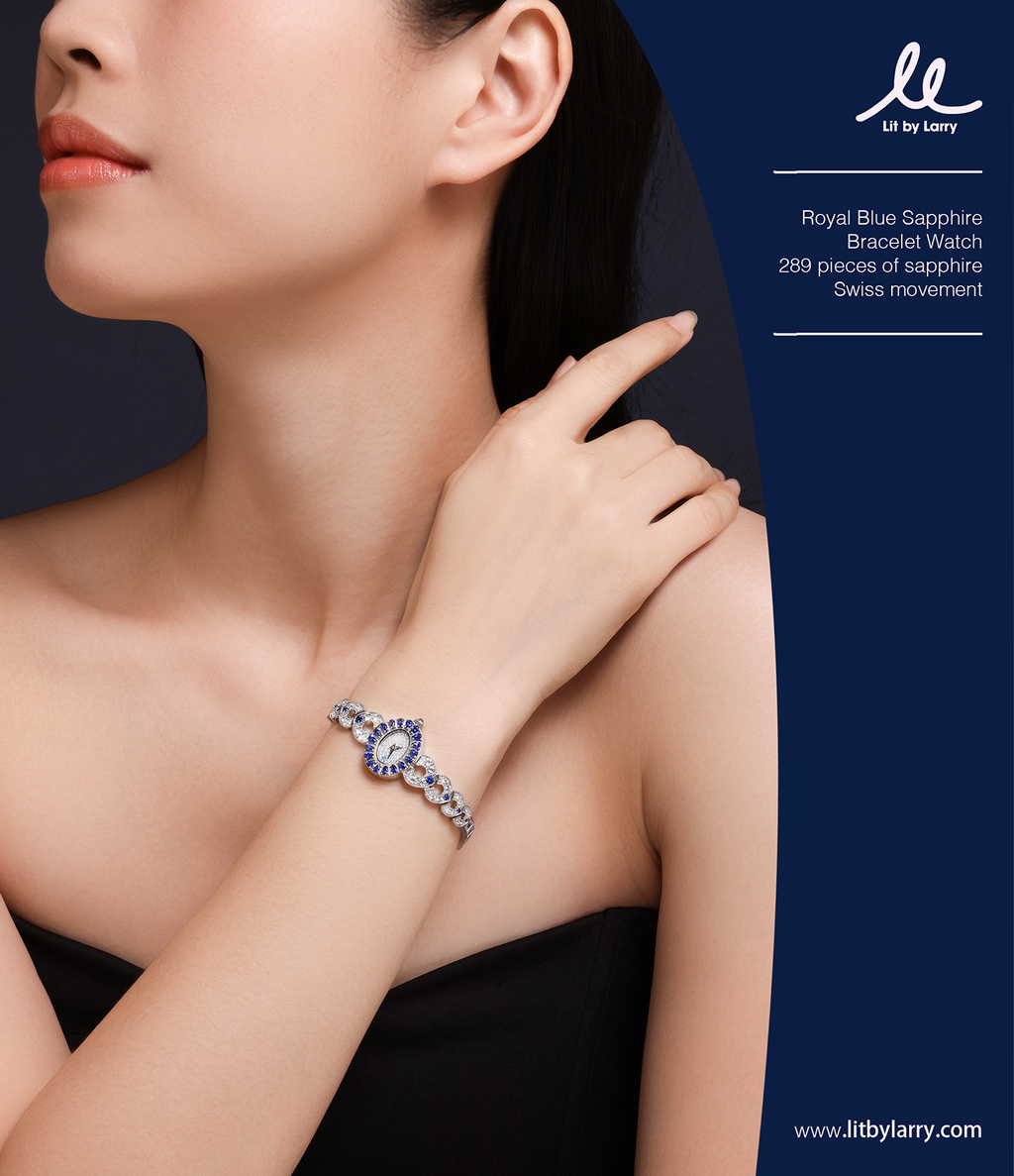 Elegant Royal Blue Sapphire and Silver Watch