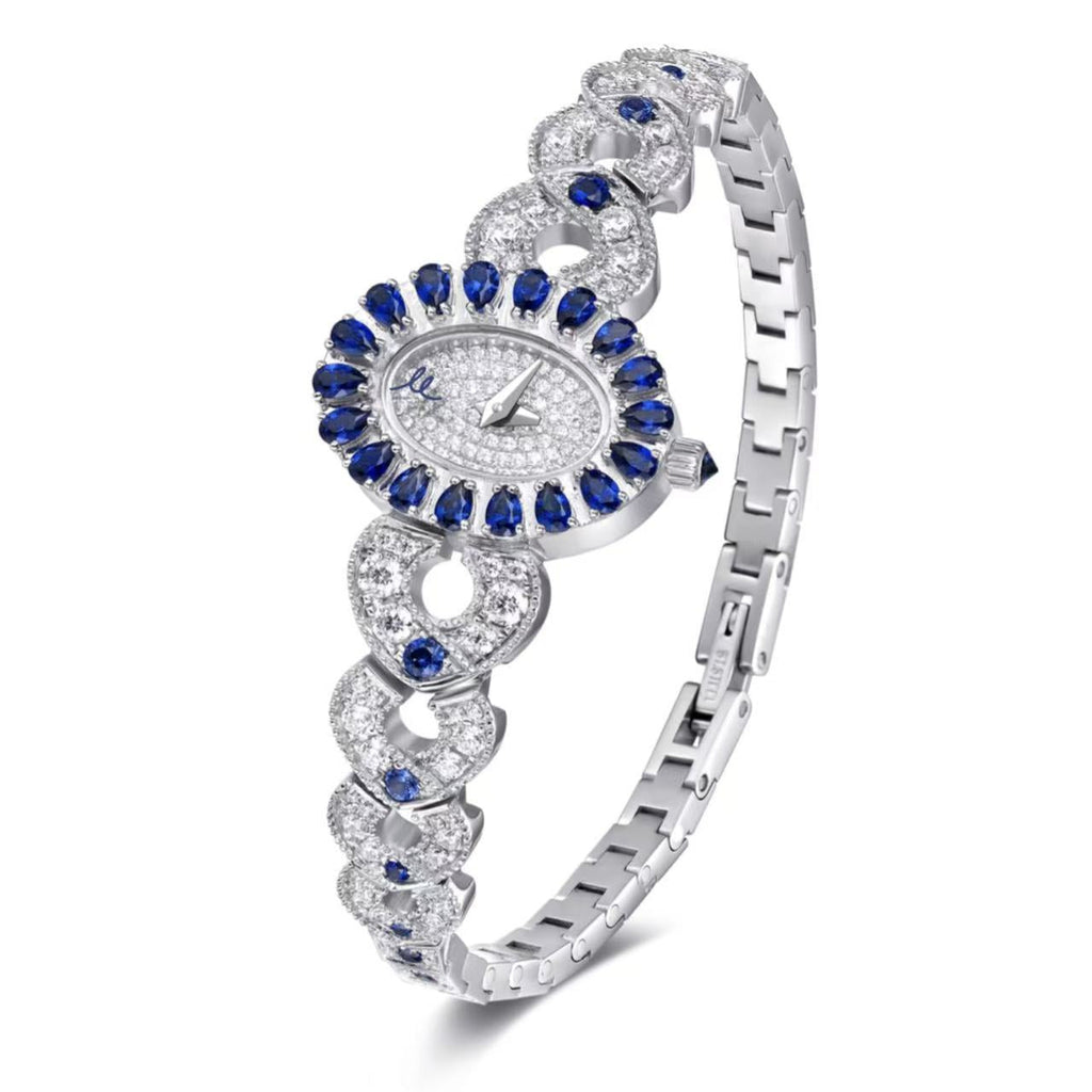 Elegant Royal Blue Sapphire and Silver Watch