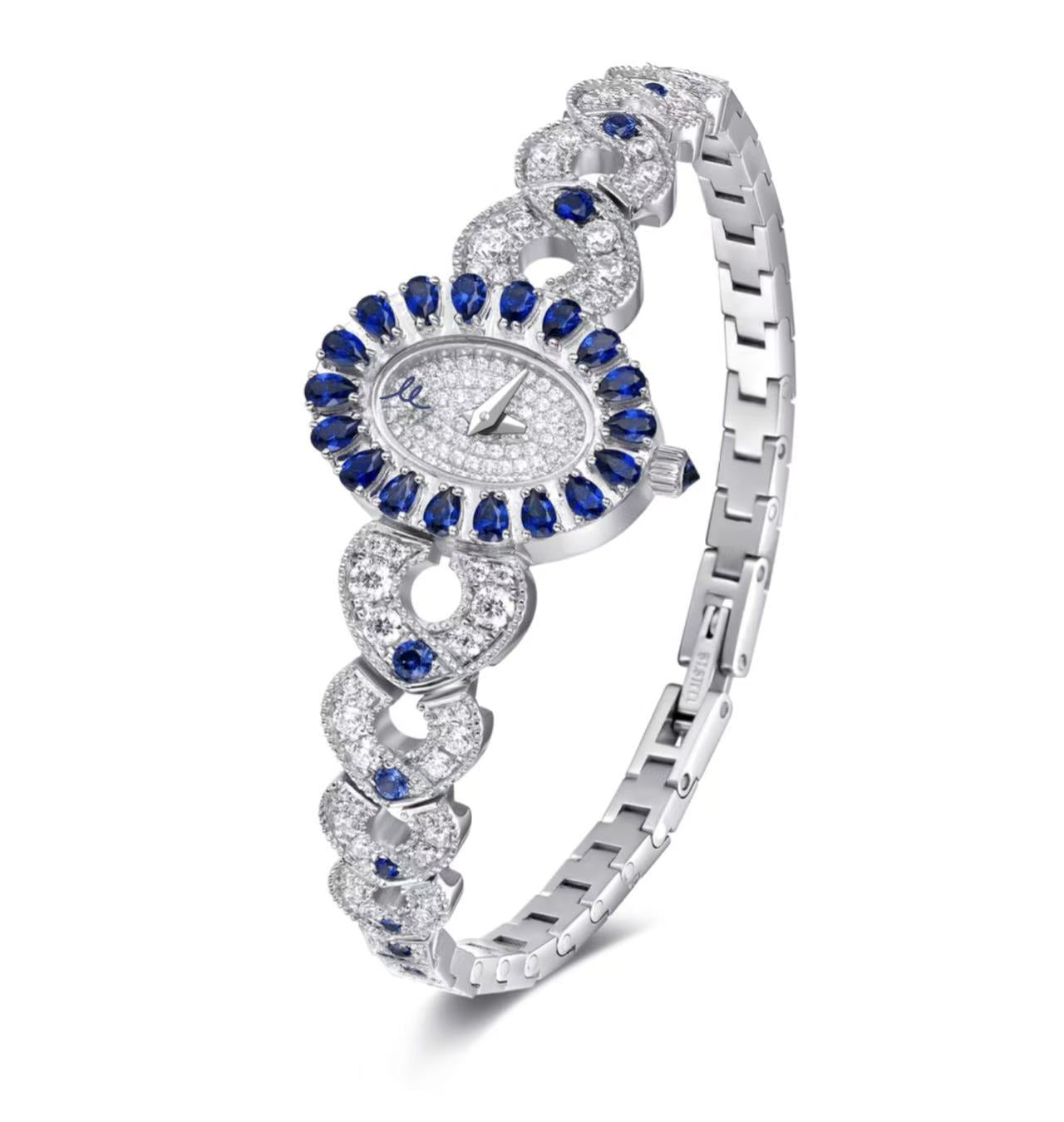 Elegant Royal Blue Sapphire and Silver Watch
